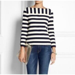 Tory Burch Augusta Size XS Blue Cream Striped Nautical Jersey Top Sweater $225
